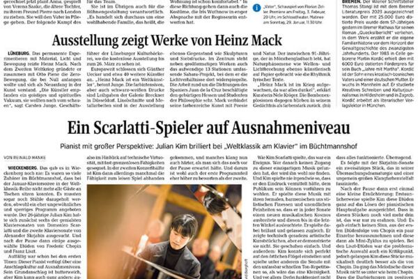 Weltklassik mit Julian Kim - Bericht aus der Celleschen Zeitung - 24.01.20223