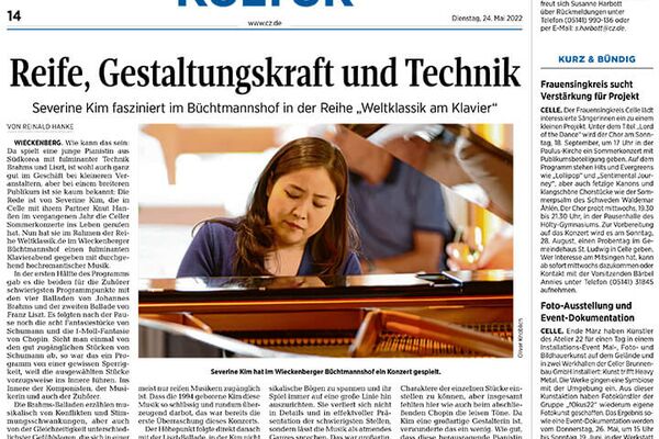 Weltklassik mit Severine Kim - Bericht aus der Celleschen Zeitung - 24.05.2022