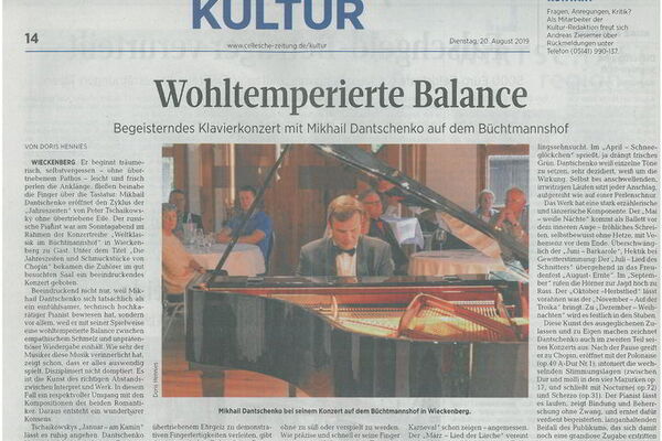Weltklassik mit Mikhail Dantschenko - Bericht aus der Celleschen Zeitung - 20.08.2019