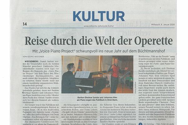 Voice Piano Project - Bericht aus der Celleschen Zeitung - 08.01.2020