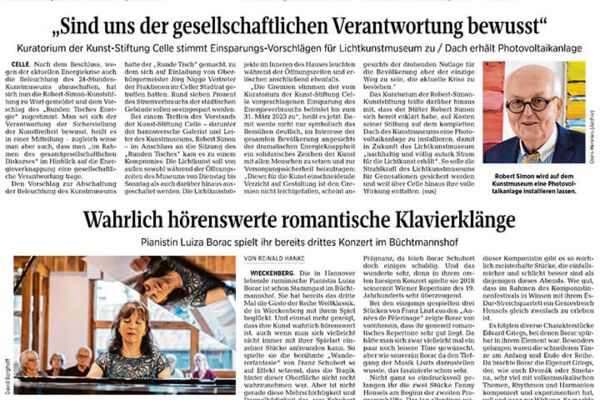 Weltklassik mit Luiza Borac - Bericht aus der Celleschen Zeitung - 13.09.2022