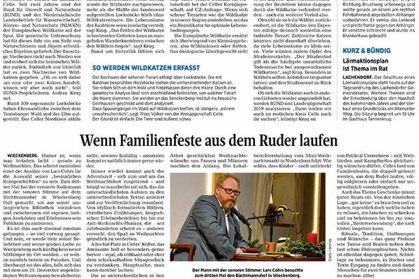 Weihnachtslesung mit Lars Cohrs - Bericht aus der Celleschen Zeitung - 05.12.2018