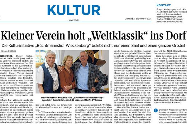 Kleiner Verein holt Weltklassik ins Dorf  - Bericht aus der Celleschen Zeitung über den Büchtmannshof - 07.09.2021