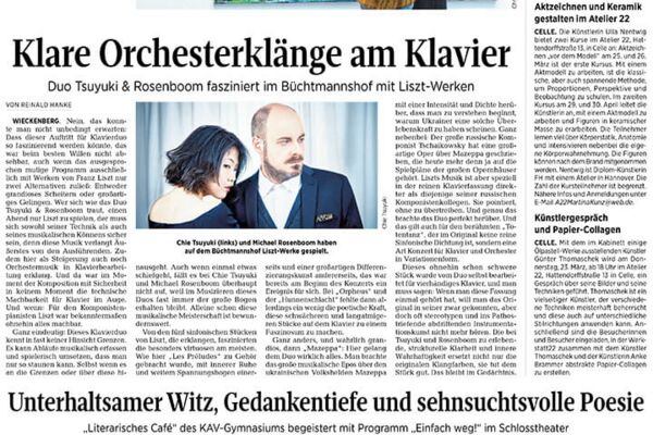 Weltklassik mit dem Duo Tsuyuki & Rosenboom - Bericht aus der Celleschen Zeitung - 21.03.2023