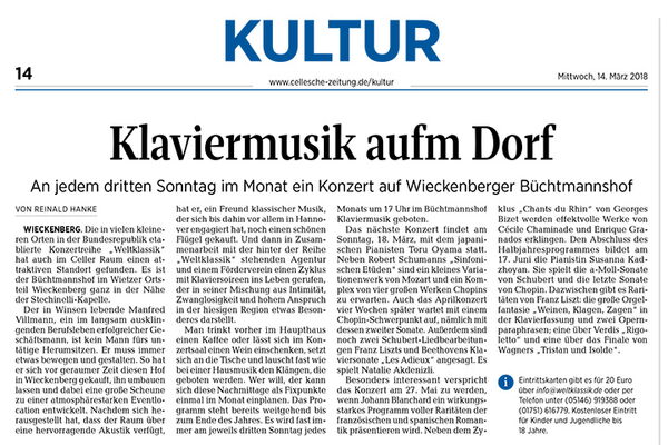 Bericht Weltklassik - Bericht aus der Celleschen Zeitung - 14.03.2018